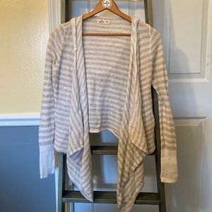 Hollister Cream & Tan Striped Drapped Cardigan with Hood